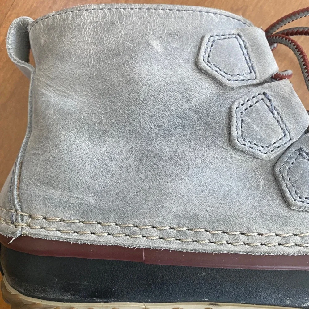 Sorel Out N About Leather Duck Boots Quarry Grey Black Waterproof NL2133-052 8.5